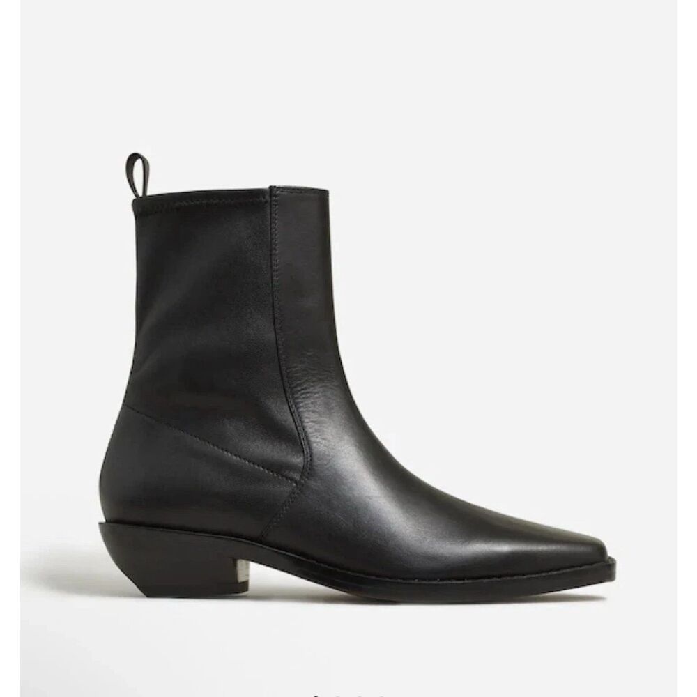 New Madewell The Idris Black Leather Ankle Boot Women Size 9 Western Inspired - Picture 3 of 6